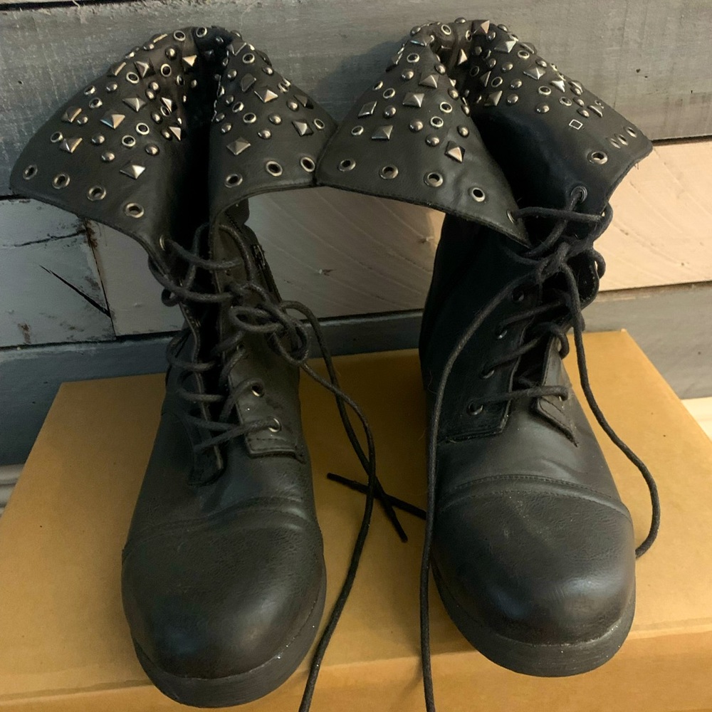 Black studded combat boots size 8.5